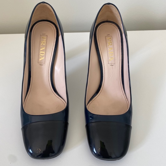 PRADA Two-Tone Patent Leather Cap-Toe Pumps - Picture 9 of 13